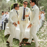 Linen Wedding Suits for Men Slim Fit Groomsmen Tuxedos 2 Pcs Notched Lapel Male Fashion Blazer ( Jacket+Pants ) 2024